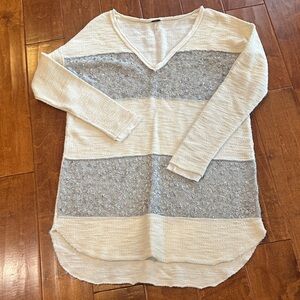 Free People Cream and Gray Knit Top